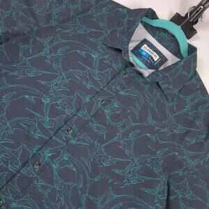 Magellan Men Large Fishing Shirt Blue Teal Marlin Fish Print Performance Stretch